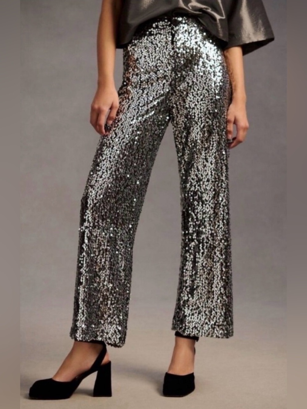 Anthropologie Maeve The Colette Silver Sequin Wide-Leg Pants